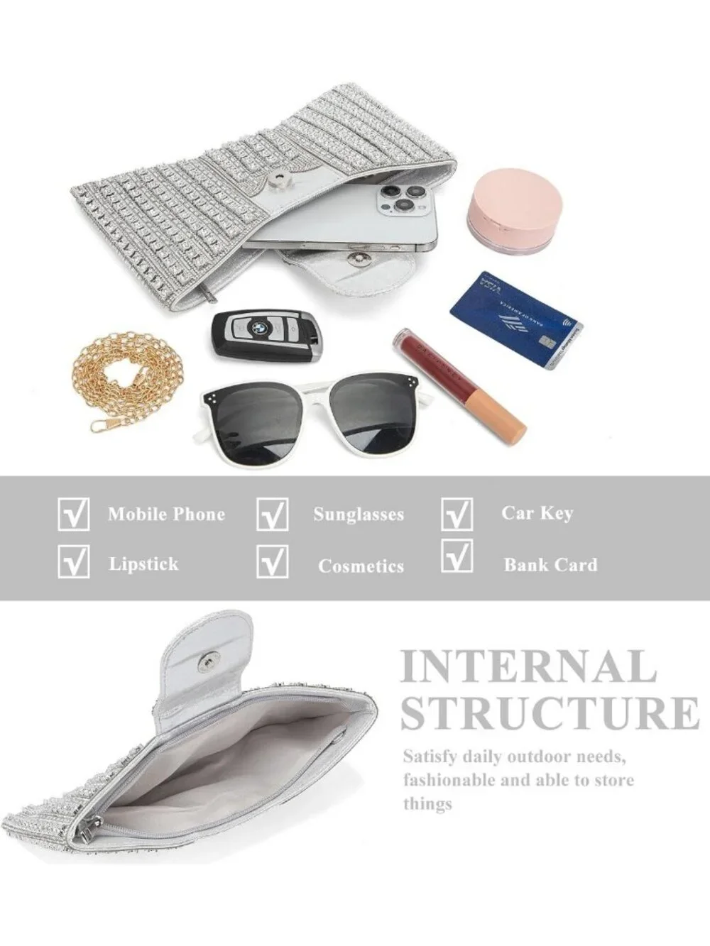 Elegant Bowknot Rhinestone Clutch Purse | Crystal Evening Bag with Chain Strap